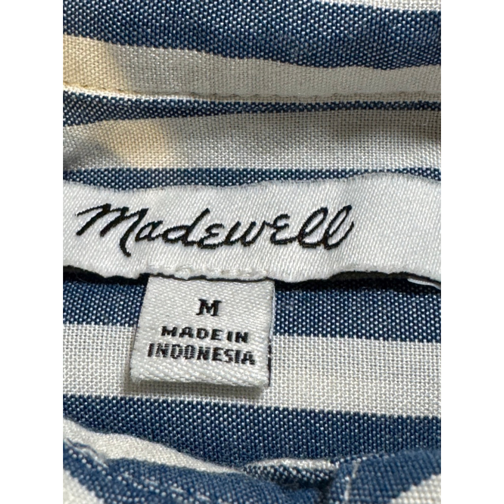 Women's Madewell Blue White Striped Button Down pleated back boxy fit Shirt M - Picture 7 of 12